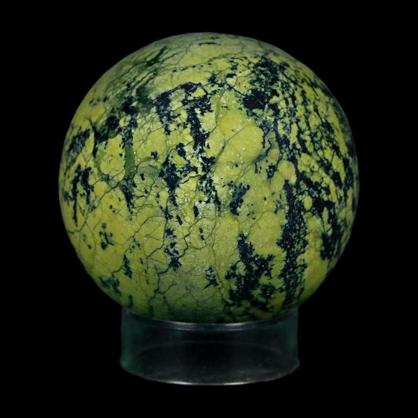 XL 52MM Natural Green & Yellow Serpentine Pyrite Sphere Ball Orb Peru Stand