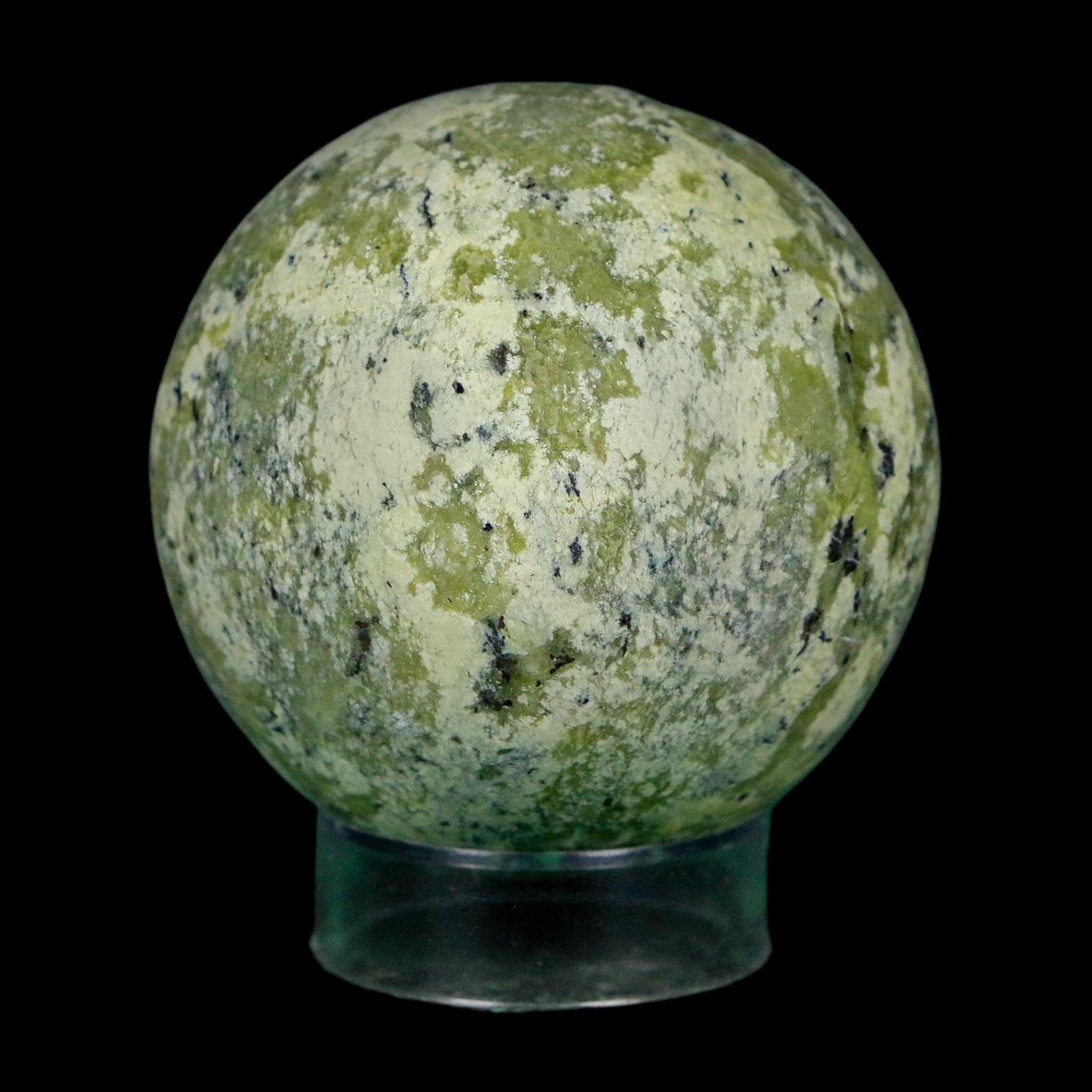 XL 54MM Natural Green & Yellow Serpentine Pyrite Sphere Ball Orb Peru Stand - Fossil Age Minerals