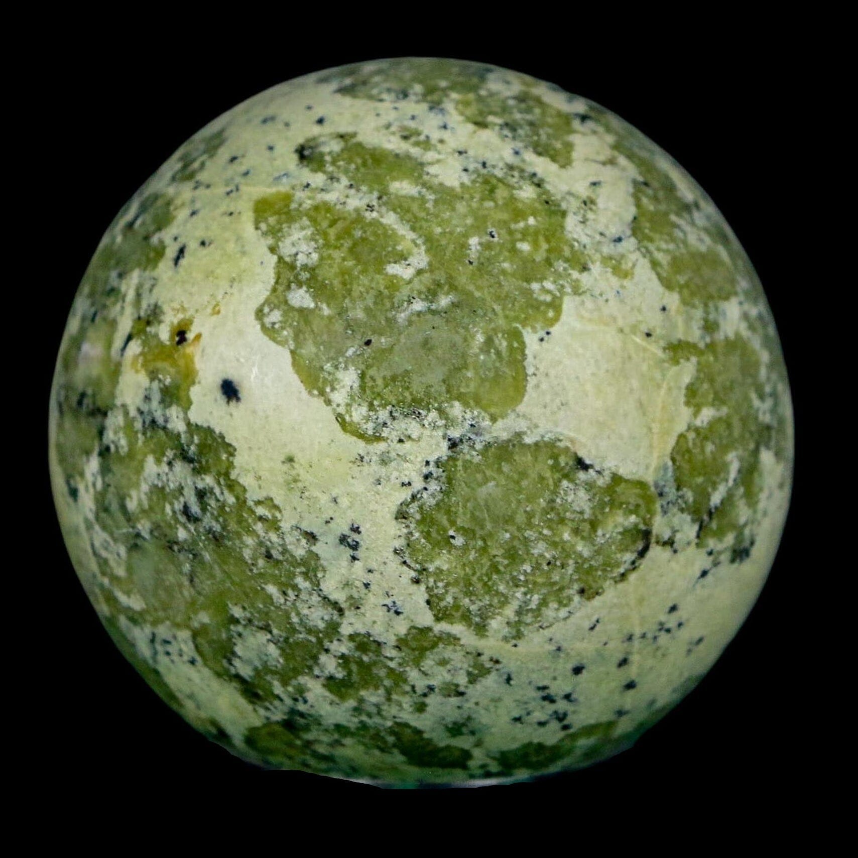 XL 54MM Natural Green & Yellow Serpentine Pyrite Sphere Ball Orb Peru Stand - Fossil Age Minerals