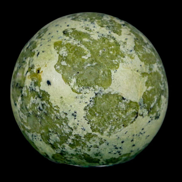 XL 54MM Natural Green & Yellow Serpentine Pyrite Sphere Ball Orb Peru Stand