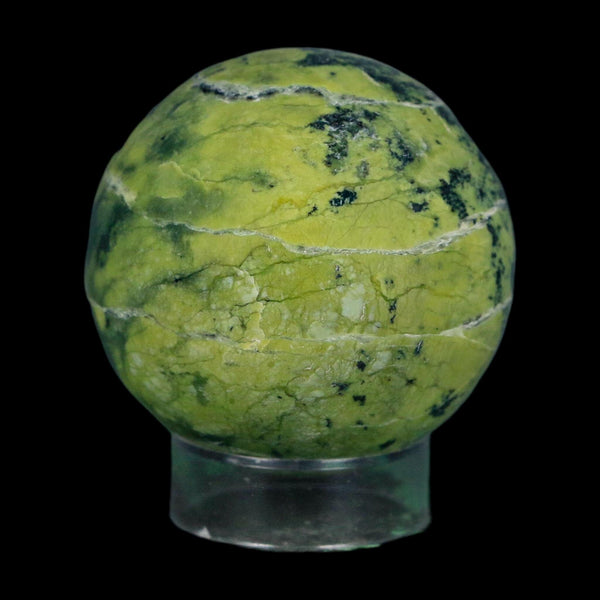 XL 51MM Natural Green & Yellow Serpentine Pyrite Sphere Ball Orb Peru Stand