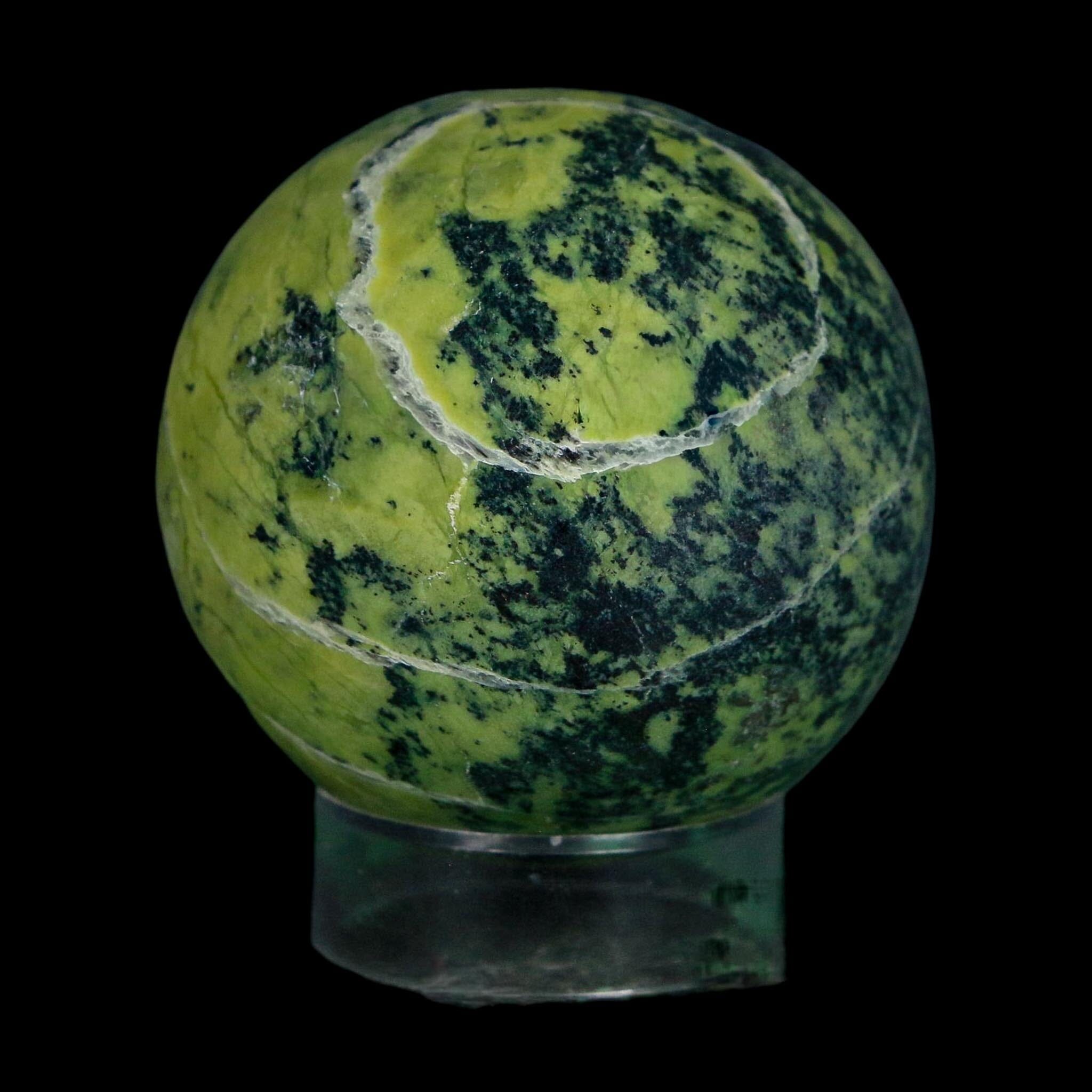 XL 51MM Natural Green & Yellow Serpentine Pyrite Sphere Ball Orb Peru Stand - Fossil Age Minerals