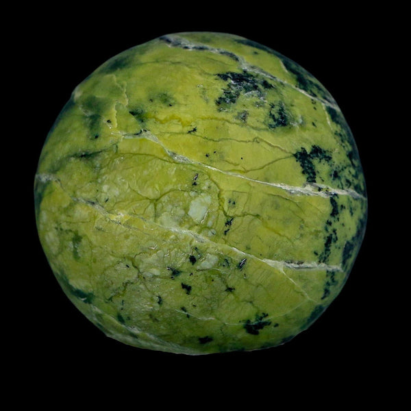 XL 51MM Natural Green & Yellow Serpentine Pyrite Sphere Ball Orb Peru Stand
