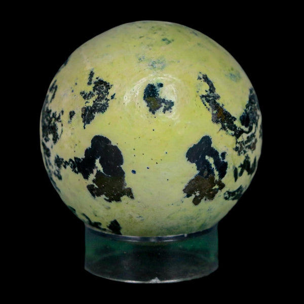 XL 51MM Natural Green & Yellow Serpentine Pyrite Sphere Ball Orb Peru Stand
