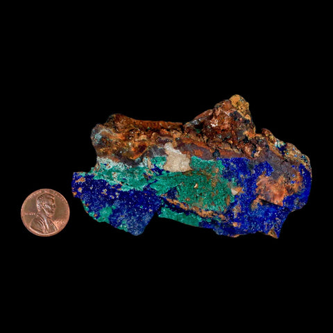 3.6" Azurite Crystals & Malachite On Matrix Colorful Mineral Specimen Morocco