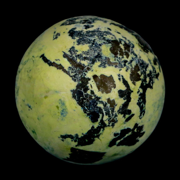 XL 51MM Natural Green & Yellow Serpentine Pyrite Sphere Ball Orb Peru Stand