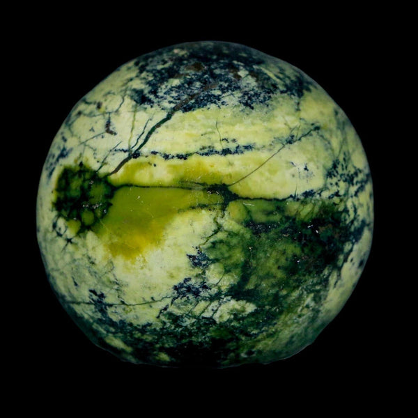 49MM Natural Green & Yellow Serpentine Pyrite Sphere Ball Orb Peru Stand
