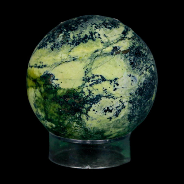 49MM Natural Green & Yellow Serpentine Pyrite Sphere Ball Orb Peru Stand