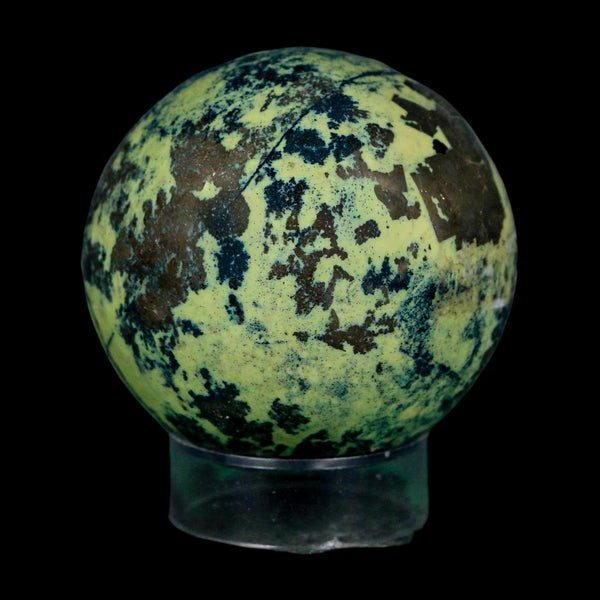 XL 52MM Natural Green & Yellow Serpentine Pyrite Sphere Ball Orb Peru Stand