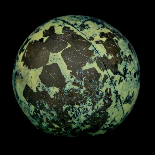 XL 52MM Natural Green & Yellow Serpentine Pyrite Sphere Ball Orb Peru Stand