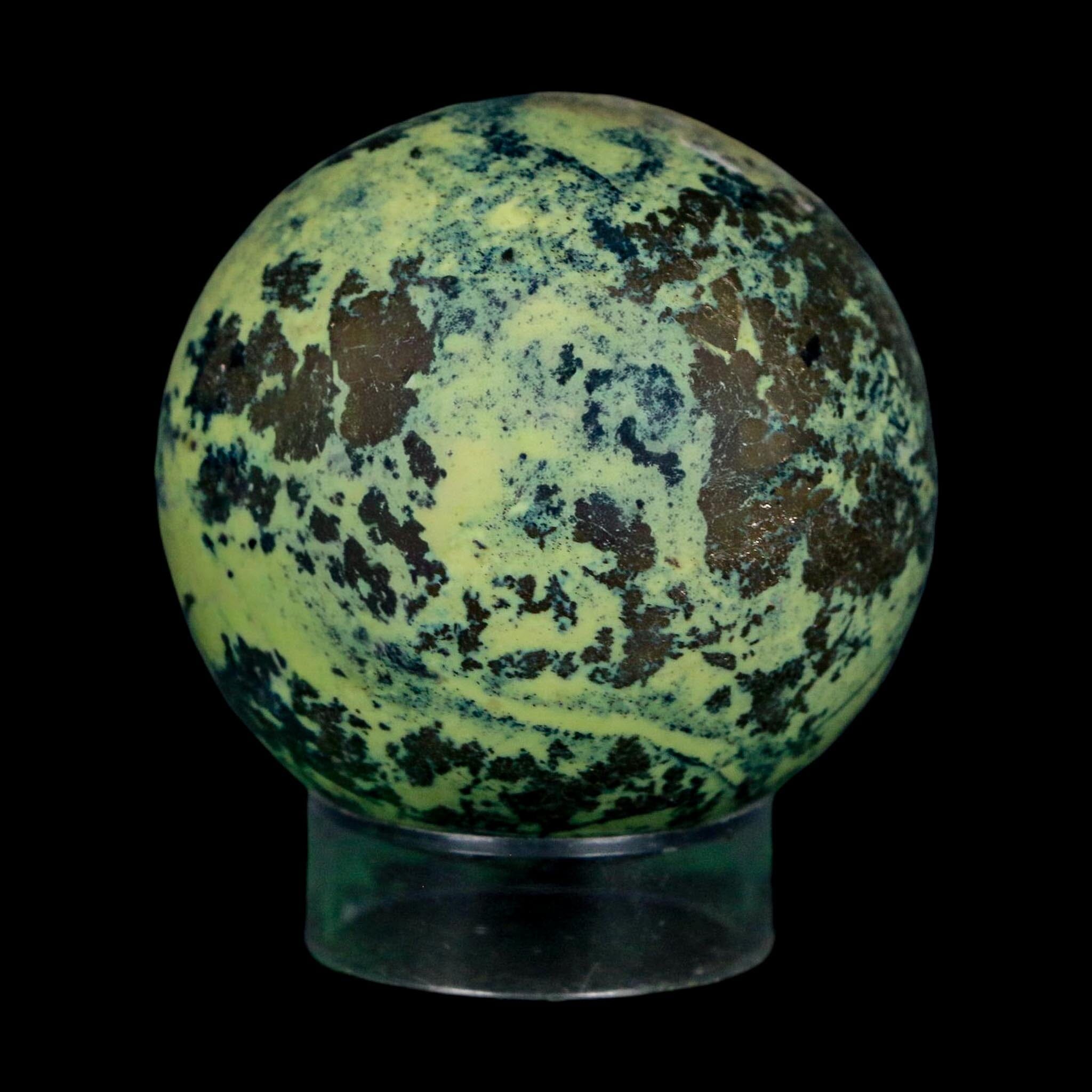 XL 52MM Natural Green & Yellow Serpentine Pyrite Sphere Ball Orb Peru Stand - Fossil Age Minerals