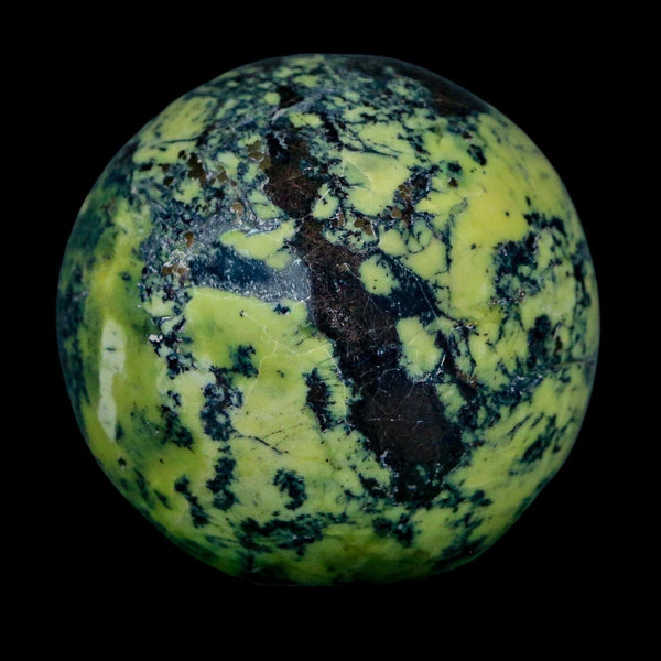 48MM Natural Green & Yellow Serpentine Pyrite Sphere Ball Orb Peru Stand