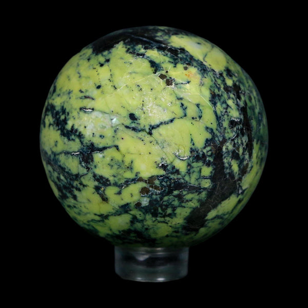 48MM Natural Green & Yellow Serpentine Pyrite Sphere Ball Orb Peru Stand