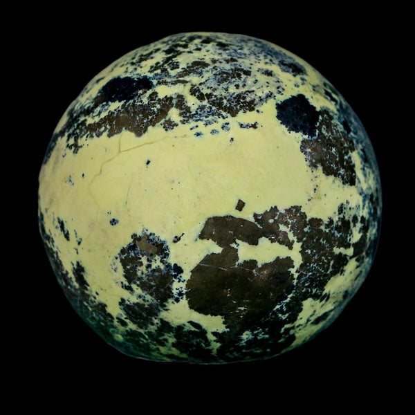 XL 51MM Natural Green & Yellow Serpentine Pyrite Sphere Ball Orb Peru Stand