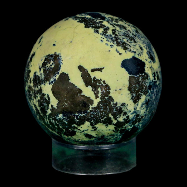 XL 51MM Natural Green & Yellow Serpentine Pyrite Sphere Ball Orb Peru Stand