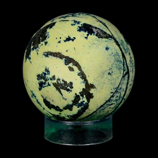 XL 51MM Natural Green & Yellow Serpentine Pyrite Sphere Ball Orb Peru Stand