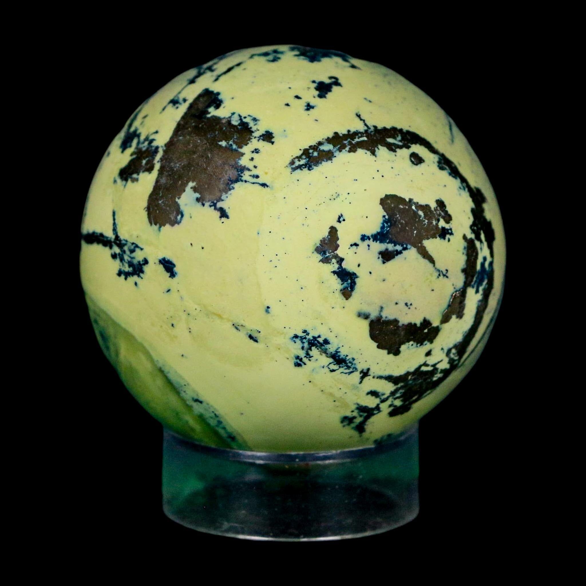 XL 51MM Natural Green & Yellow Serpentine Pyrite Sphere Ball Orb Peru Stand - Fossil Age Minerals