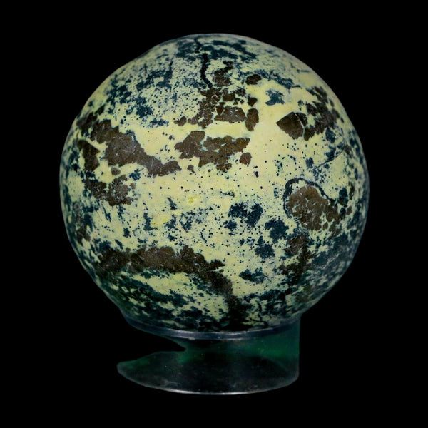 XL 52MM Natural Green & Yellow Serpentine Pyrite Sphere Ball Orb Peru Stand
