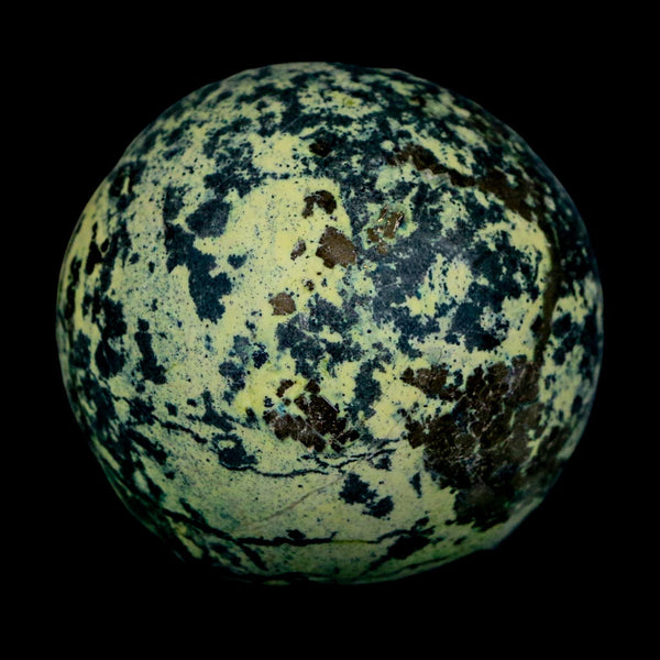 XL 52MM Natural Green & Yellow Serpentine Pyrite Sphere Ball Orb Peru Stand
