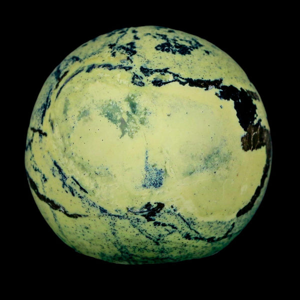 XL 52MM Natural Green & Yellow Serpentine Pyrite Sphere Ball Orb Peru Stand
