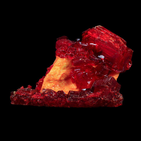 3.5" Stunning Red Pruskite Yellow Base Crystal Mineral Specimen From Poland - Fossil Age Minerals