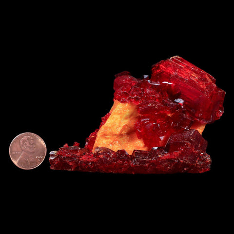 3.5" Stunning Red Pruskite Yellow Base Crystal Mineral Specimen From Poland - Fossil Age Minerals