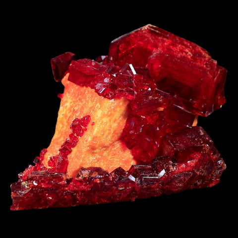 3.5" Stunning Red Pruskite Yellow Base Crystal Mineral Specimen From Poland - Fossil Age Minerals