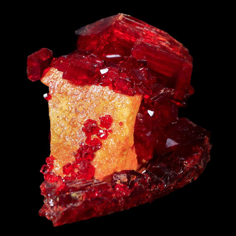 3.5" Stunning Red Pruskite Yellow Base Crystal Mineral Specimen From Poland - Fossil Age Minerals