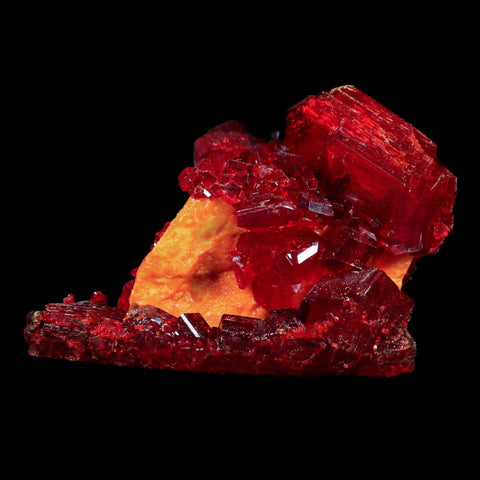 3.5" Stunning Red Pruskite Yellow Base Crystal Mineral Specimen From Poland - Fossil Age Minerals
