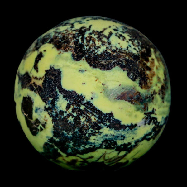 47MM Natural Green & Yellow Serpentine Pyrite Sphere Ball Orb Peru Stand