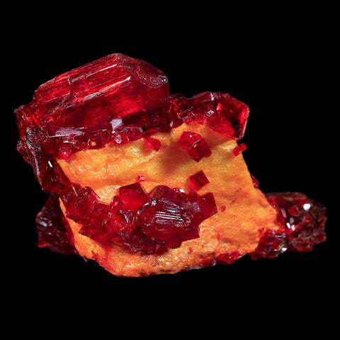 3.5" Stunning Red Pruskite Yellow Base Crystal Mineral Specimen From Poland - Fossil Age Minerals