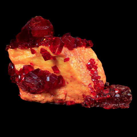 3.5" Stunning Red Pruskite Yellow Base Crystal Mineral Specimen From Poland - Fossil Age Minerals