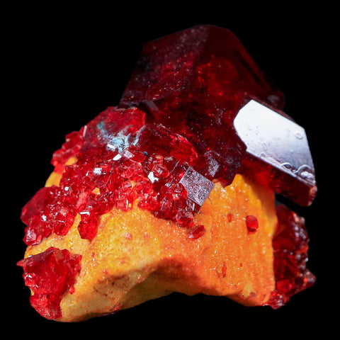2.2" Stunning Red Pruskite Yellow Base Crystal Mineral Specimen From Poland - Fossil Age Minerals