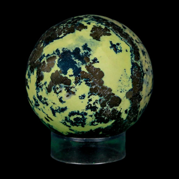 XL 52MM Natural Green & Yellow Serpentine Pyrite Sphere Ball Orb Peru Stand