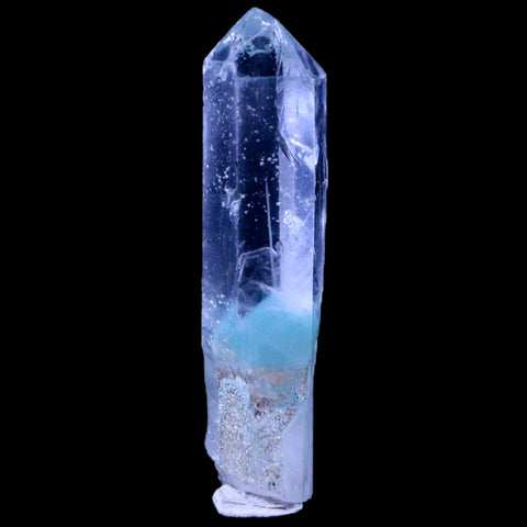 2" Natural Clear Crystal Quartz Point With Green Fuchsite Inside Stand - Fossil Age Minerals