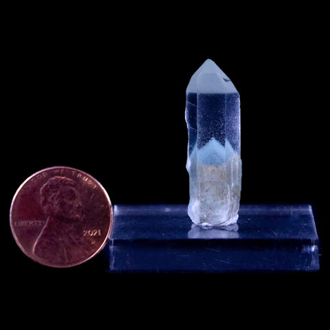 1.2" Natural Clear Crystal Quartz Point With Green Fuchsite Inside Stand - Fossil Age Minerals