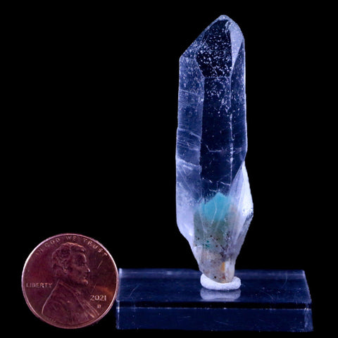 2.1" Natural Clear Crystal Quartz Point With Green Fuchsite Inside Stand - Fossil Age Minerals