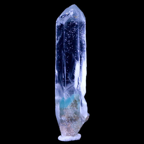 2.1" Natural Clear Crystal Quartz Point With Green Fuchsite Inside Stand - Fossil Age Minerals