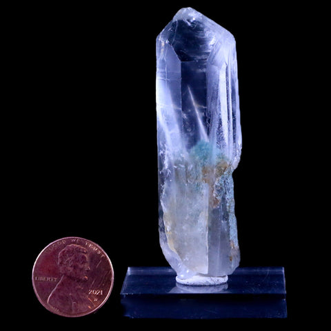 2.5" Natural Clear Crystal Quartz Point With Green Fuchsite Inside Stand - Fossil Age Minerals