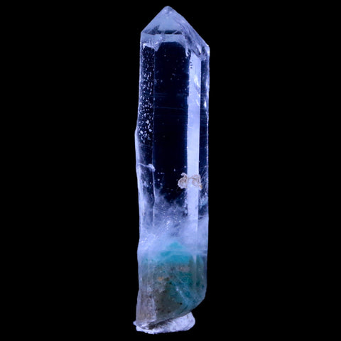 2.2" Natural Clear Crystal Quartz Point With Green Fuchsite Inside Stand - Fossil Age Minerals