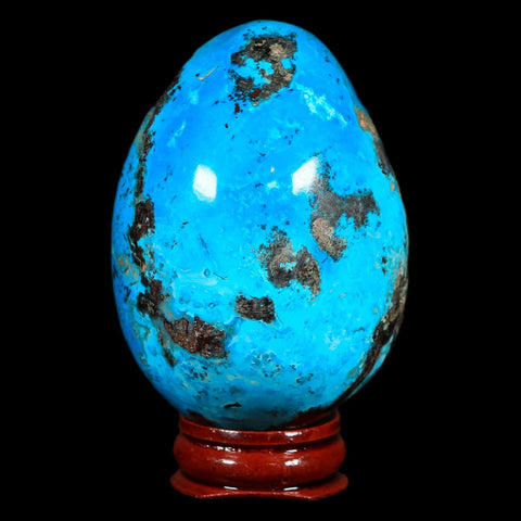 2.7" Chrysocolla Polished Egg Teal And Blue Color Vugs Location Peru Free Stand - Fossil Age Minerals