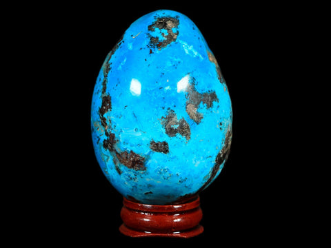 2.7" Chrysocolla Polished Egg Teal And Blue Color Vugs Location Peru Free Stand - Fossil Age Minerals