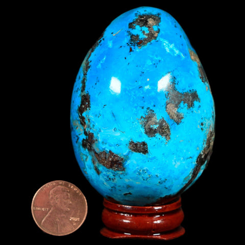 2.7" Chrysocolla Polished Egg Teal And Blue Color Vugs Location Peru Free Stand - Fossil Age Minerals