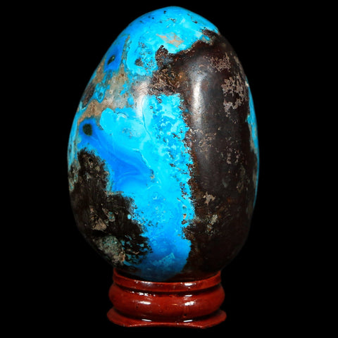 2.7" Chrysocolla Polished Egg Teal And Blue Color Vugs Location Peru Free Stand - Fossil Age Minerals