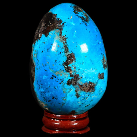 2.7" Chrysocolla Polished Egg Teal And Blue Color Vugs Location Peru Free Stand - Fossil Age Minerals