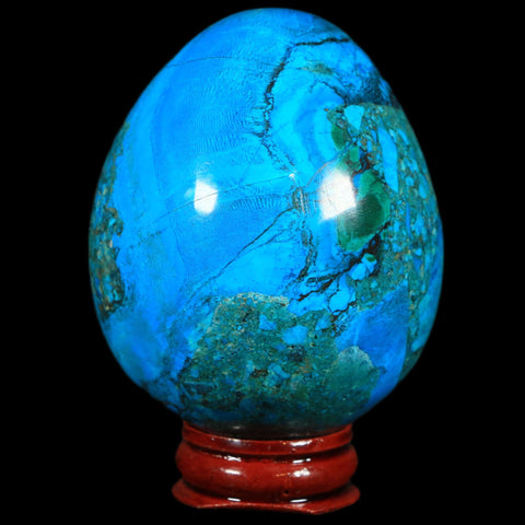 2.7" Chrysocolla Polished Egg Teal And Blue Color Vugs Location Peru Free Stand - Fossil Age Minerals
