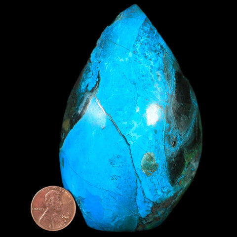 3.7" Chrysocolla Polished Free Form Self Standing Blue And Teal Color Location Peru - Fossil Age Minerals