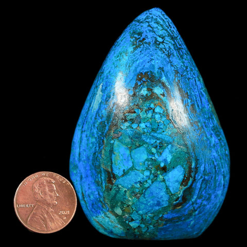 2.7" Chrysocolla Polished Free Form Self Standing Blue And Teal Color Location Peru - Fossil Age Minerals