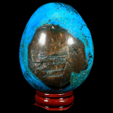 2.6" Chrysocolla Polished Egg Teal And Blue Color Vugs Location Peru Free Stand - Fossil Age Minerals