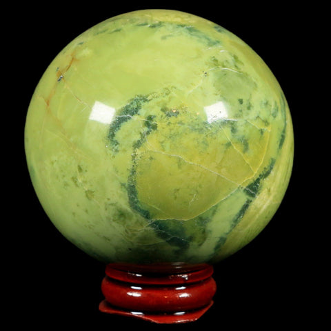 XL 65MM Natural Green & Yellow Serpentine Pyrite Sphere Ball Orb Peru Stand - Fossil Age Minerals